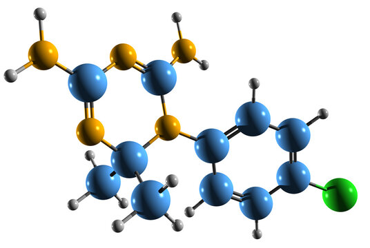  3D image of Cycloguanil skeletal formula - molecular chemical structure of dihydrofolate reductase inhibitor isolated on white background