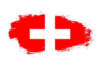 Flag of switzerland on white stroke brush background