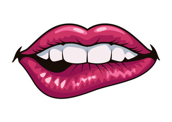 Fototapeta premium mouth biting her lip pop art