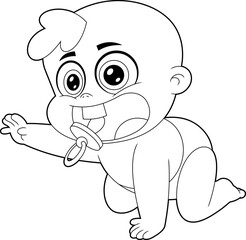 Outlined Cute Baby Boy Cartoon Character Crawling. Vector Hand Drawn Illustration Isolated On Transparent Background
