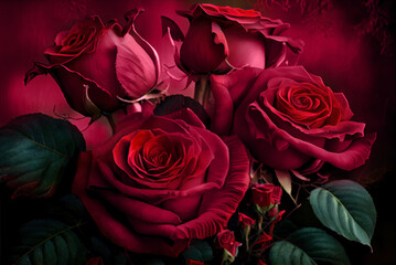 Valentine's day bouquet of rose flowers in viva magenta colors