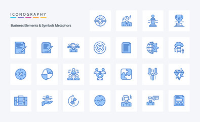 25 Business Elements And Symbols Metaphors Blue icon pack. Vector icons illustration