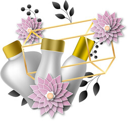 3d cosmetics illustration with flowers