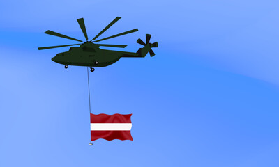 Helicopter flies with the flag of Latvia, the flag of Latvia in the sky. National holiday. vector illustration eps10