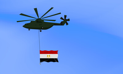 Helicopter flies with the flag of Egypt, the flag of Egypt in the sky. National holiday. vector illustration eps10