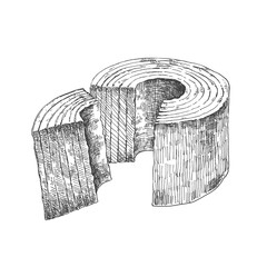 Hand drawn vector Baumkuchen illustration. Traditional German tree circle cake image. Dessert round template for menu, design, ad