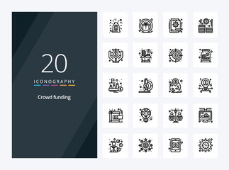 20 Crowdfunding Outline icon for presentation