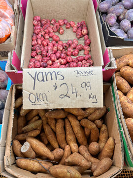 Sweet potato and fresh red oca in box for sale