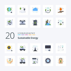 20 Sustainable Energy Flat Color icon Pack like care energy renewable electricity element