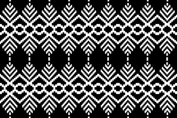 Beautiful black and whiteThai knitted embroidery . geometric ethnic oriental pattern traditional on black background, Thai pattern culture isolated with clipping path