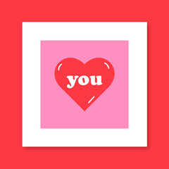 Vector cute hand drawn red heart I love you inscription Vector valentines day card. Cute card with hearts. You are loved message. I love you card trendy flat style