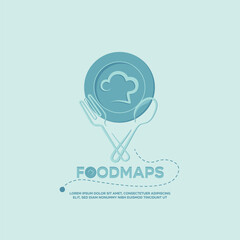 Spoon and fork with pin for food map or Restaurant map logo