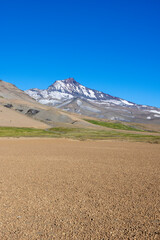 Volcano Planchón-Peteroa and landscape at Paso Vergara - crossing the border from Chile to Argentina while traveling South America