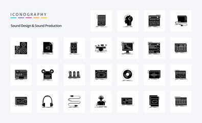 25 Sound Design And Sound Production Solid Glyph icon pack