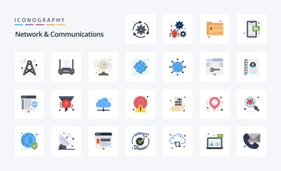 25 Network And Communications Flat color icon pack
