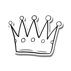 Crown line art elements on white silhouette and gray shadow, hand-drawn graphics. Isolated on white background, Vector illustration. 