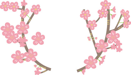 桜の花が咲いている枝　イラスト素材	
