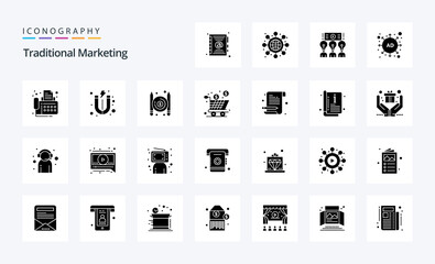 25 Traditional Marketing Solid Glyph icon pack