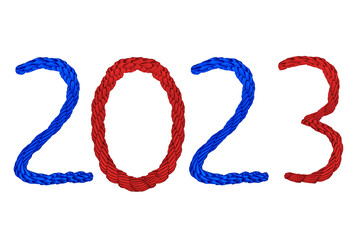 Rope number 2023, holiday, new year festival, isolated on white