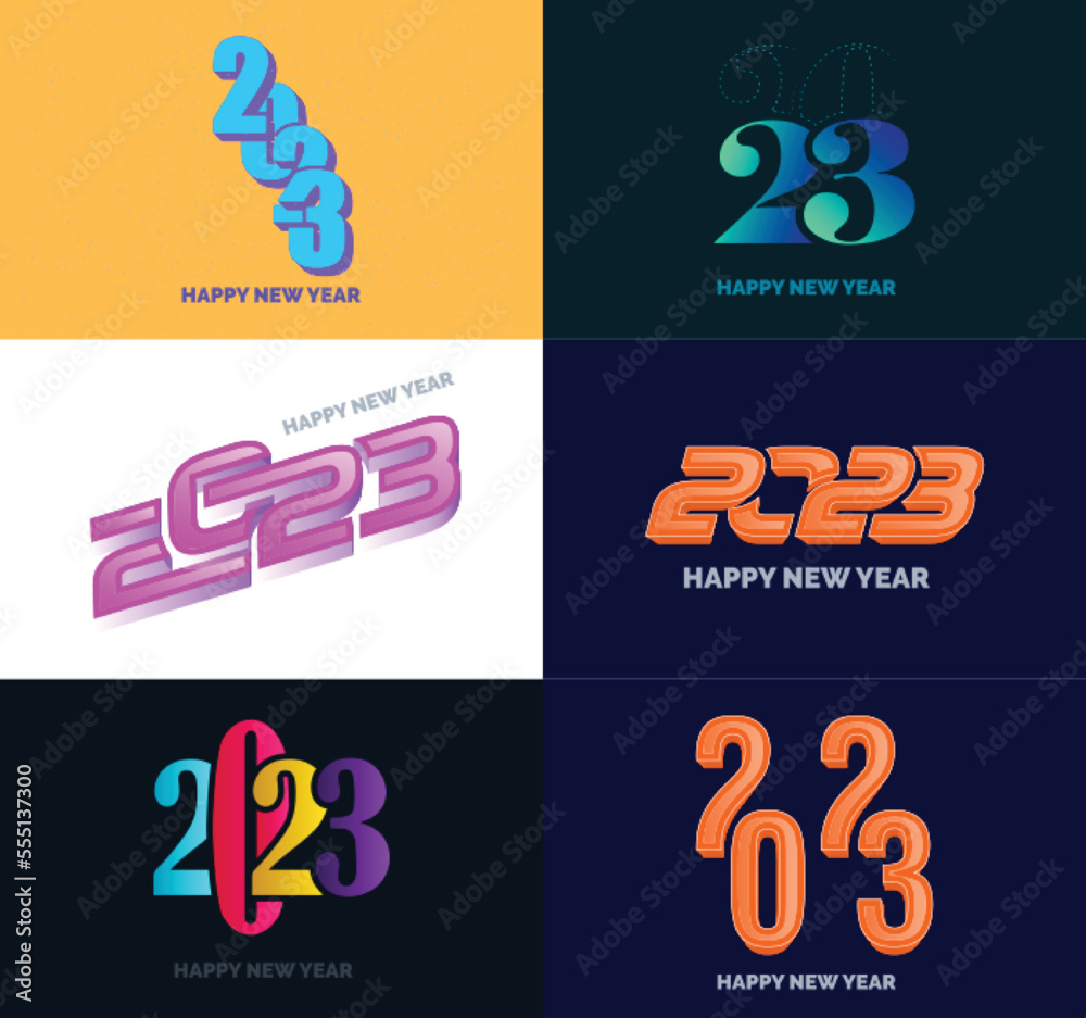 Poster big set of 2023 happy new year logo text design 2023 number design template