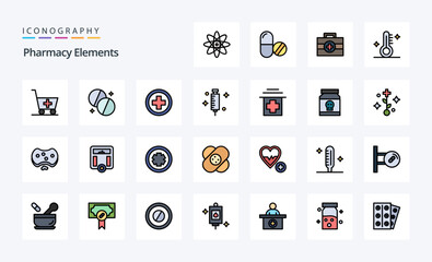 25 Pharmacy Elements Line Filled Style icon pack