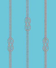 Fototapeta na wymiar Seamless marine pattern with knots and rope. Vector sea illustration with rope ornament and nautical knots.