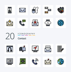 20 Contact Line Filled Color icon Pack like contact us communication email online email