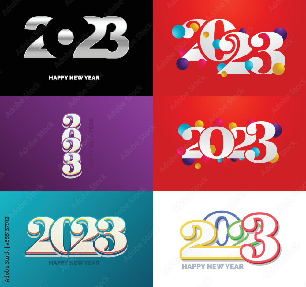 Poster big set of 2023 happy new year logo text design 2023 number design template