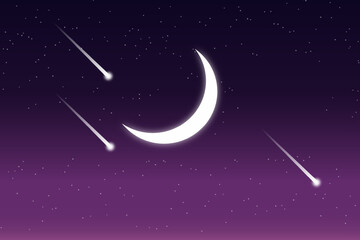 Fototapeta na wymiar Night sky background with shooting star and moon.