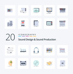 20 Sound Design And Sound Production Flat Color icon Pack like mastering studio sound monitor headphone