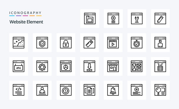 25 Website Element Line icon pack