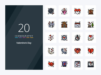 20 Valentines Day line Filled icon for presentation