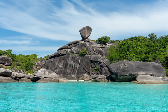 Beautiful nature of the islands in the sunny day with the Andaman Sea background at Similan Islands, island No.8 at Similan national park, Phang nga Thailand