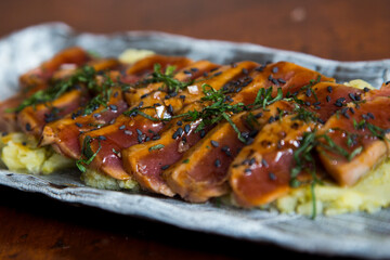Top quality tuna Tataki in a Japanese restaurant in Tokyo.
