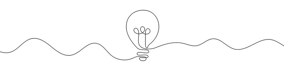Continuous linear drawing of light bulb icon. One line drawing background. Vector illustration. Linear drawing image of lamp icon