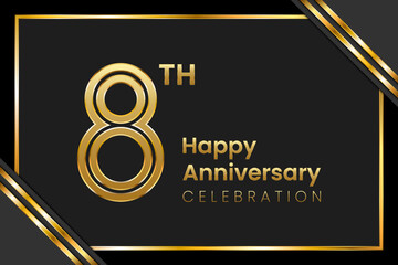 8th Anniversary. Anniversary Template Design With Golden Text, Vector Template Illustration