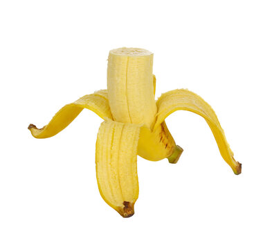 Half peeled Banana, Open Banana isolated on transparent,png.