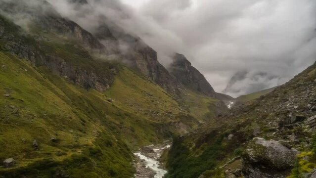 Clouds hyperlapse timelapse Himalaya mountain peaks view scenic 4k, India