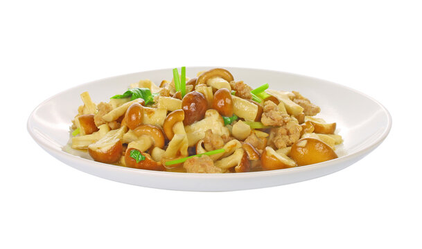 Fried shiitake with oyster sauce on transparent , png.