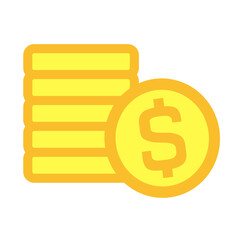 Coin icon on white background with cute color