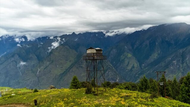 Clouds hyperlapse timelapse Himalaya mountain peaks view scenic 4k, India