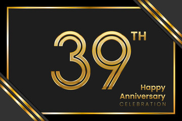 39th Anniversary. Anniversary Template Design With Golden Text, Vector Template Illustration