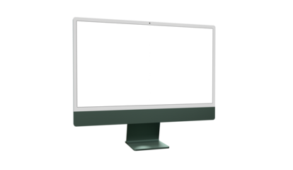 Computer monitor display with empty screen isolated on transparent background.