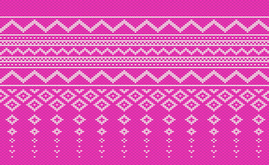 Design knit pattern vector, Cross stitch ethnic knitting background, Embroidery decorative square style, Pink and white pattern oriental thread, Design for textile, fabric, carpet, print, tapestries
