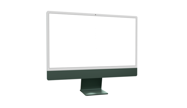Computer monitor display with empty screen isolated on transparent background.