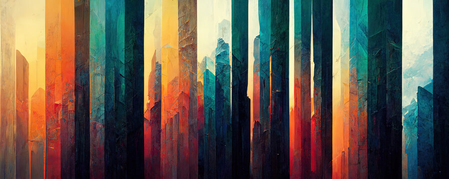 Colorful grunge retro geometric stripes. Generative AI technology