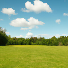 Obraz premium Landscape - grass, trees and sky - generative ai