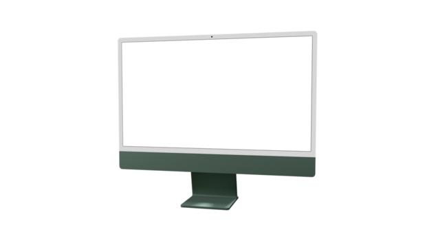 Realistic 3D Computer, with a white screen, isolated on a background