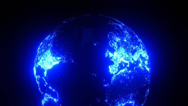 Turning blue illuminated planet earth animation in space focus on America for your movie's stuff.