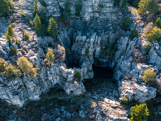 Unusual, dark and mysterious caves viewed from the air